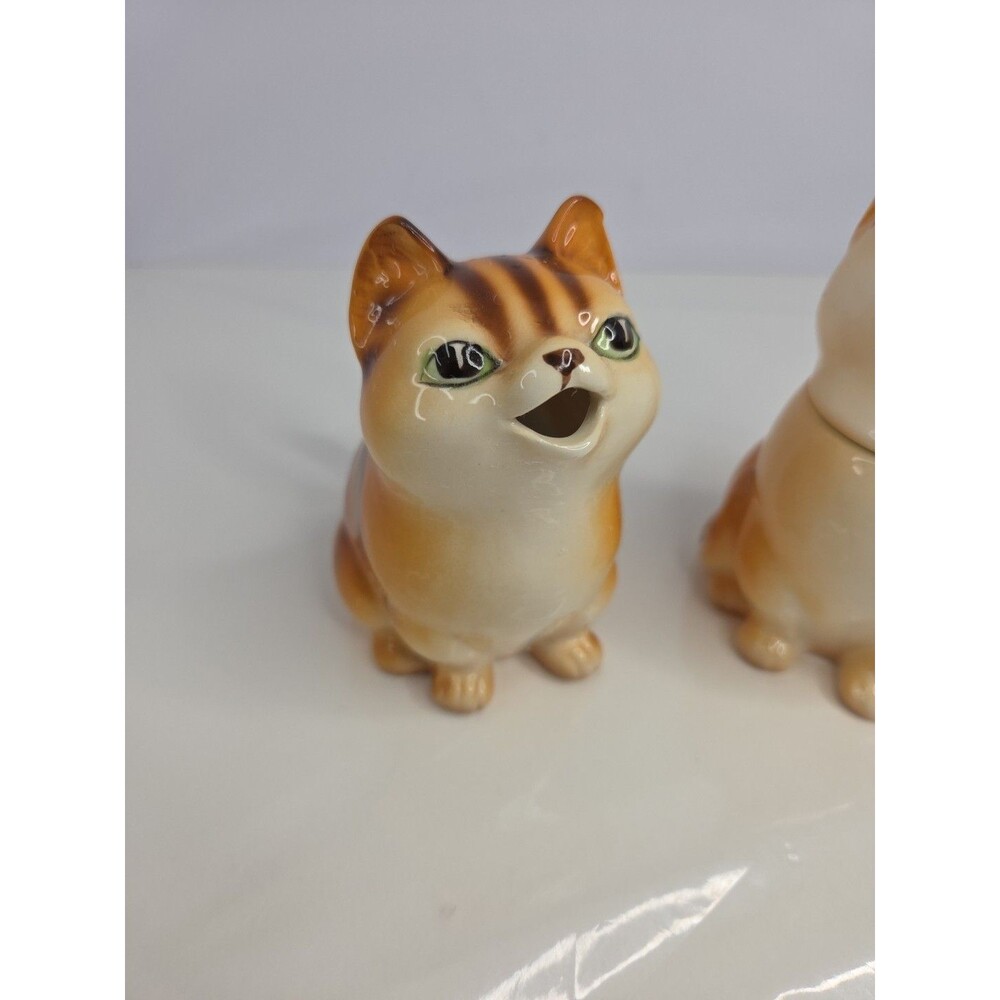 Nocrest Hand Painted Orange Tabby Cats Sugar & Creamer Set Japan Rare Antique - Picture 2 of 15